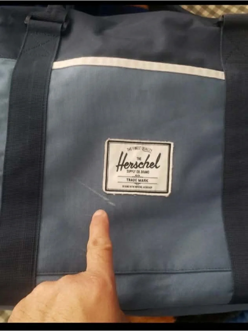Herschel Supply Company Navy and White Duffel Bag with Logo Patch